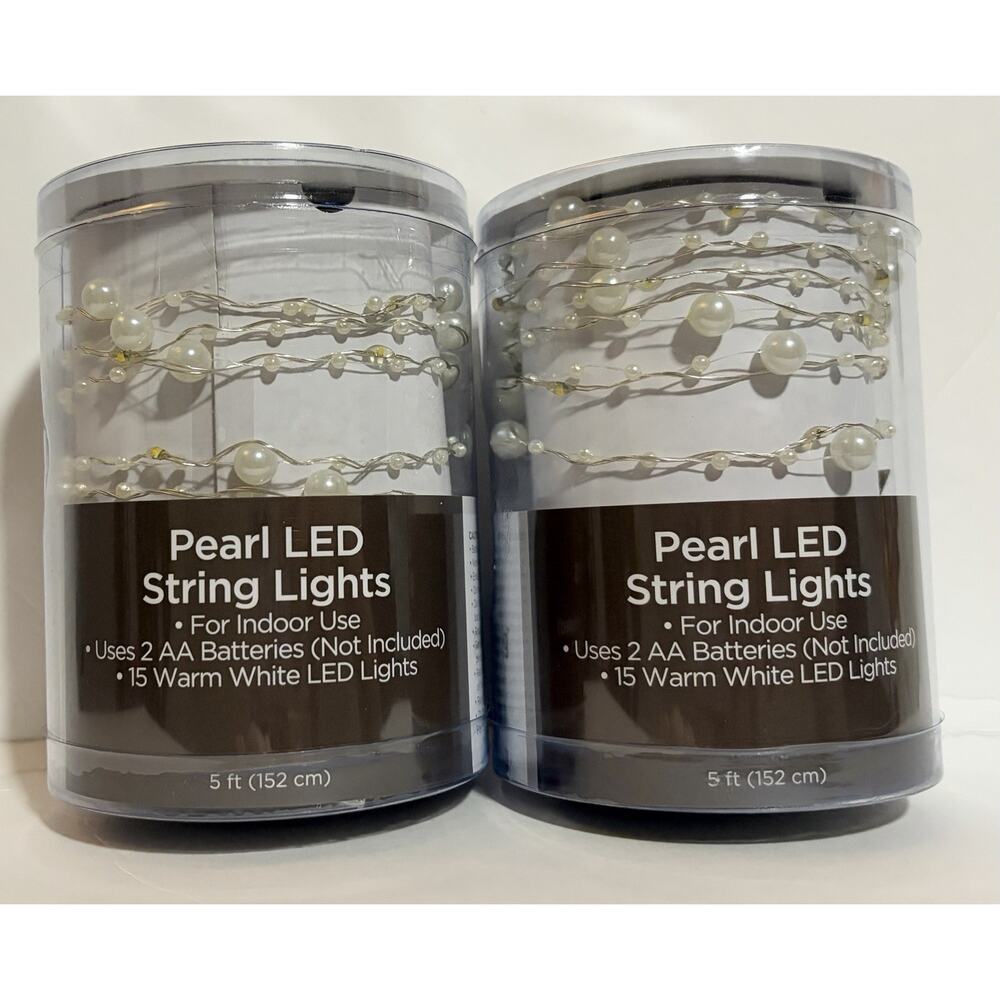 Pearl LED String Lights 5ft Warm White Battery Operated Indoor Decor 2 Pack NEW